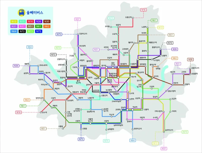 Seoul night bus N13 route
